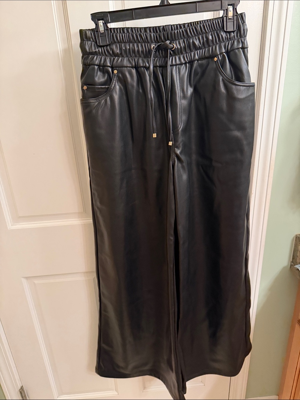 AJE Studio Black Faux Leather Drawstring Pants